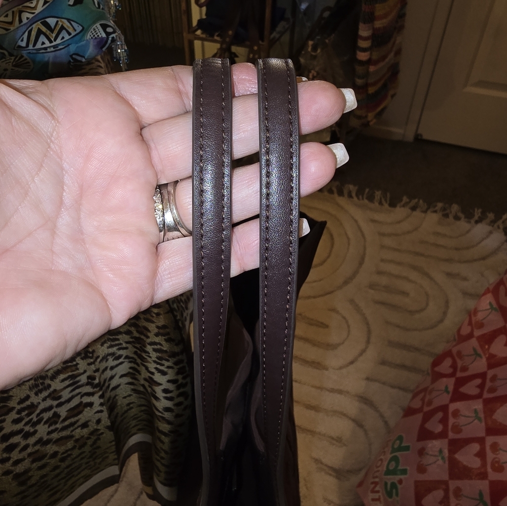 Tory Burch Dark Brown Nylon and Leather Logo Tote - Picture 9 of 10